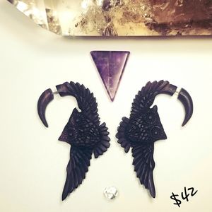 CARVED WOOD OWL EARRINGS